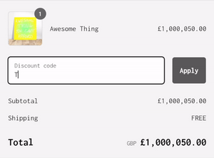 animation showing a comedy discount code for a satirical artwork that saves £1 million on Black Friday